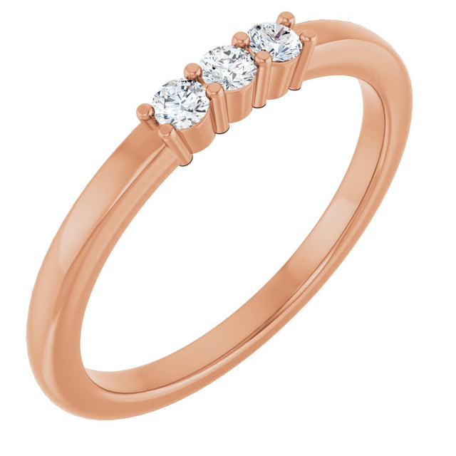 14K Gold Round Natural Diamond Three-Stone Anniversary Band – 1/6–1/3 CTW - Rose Gold
