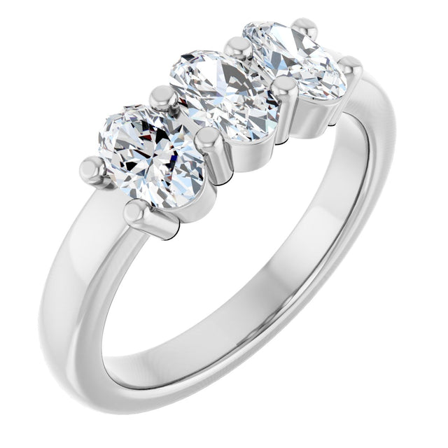 14K Gold Oval Lab-Grown Diamond Three-Stone Anniversary Band – 6x4 mm Stones - White Gold