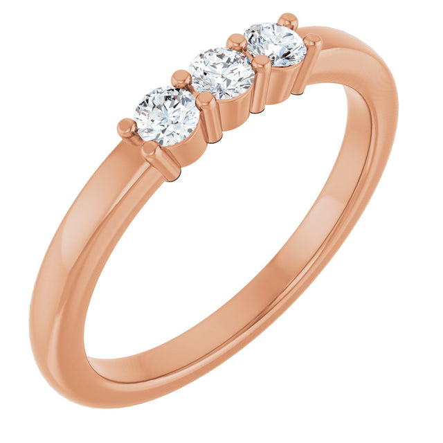 14K Gold Round Natural Diamond Three-Stone Anniversary Band – 1/6–1/3 CTW - Rose Gold