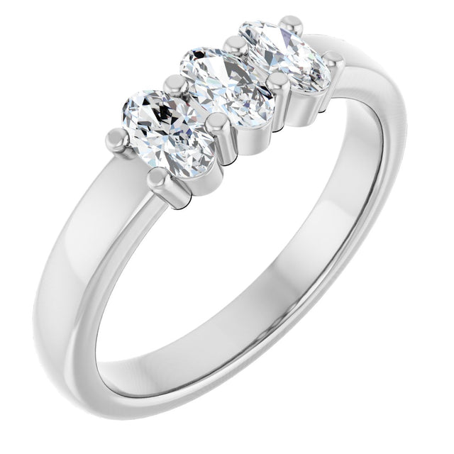 Platinum Oval Lab-Grown Diamond Three-Stone Anniversary Band – 5x3 mm Stones