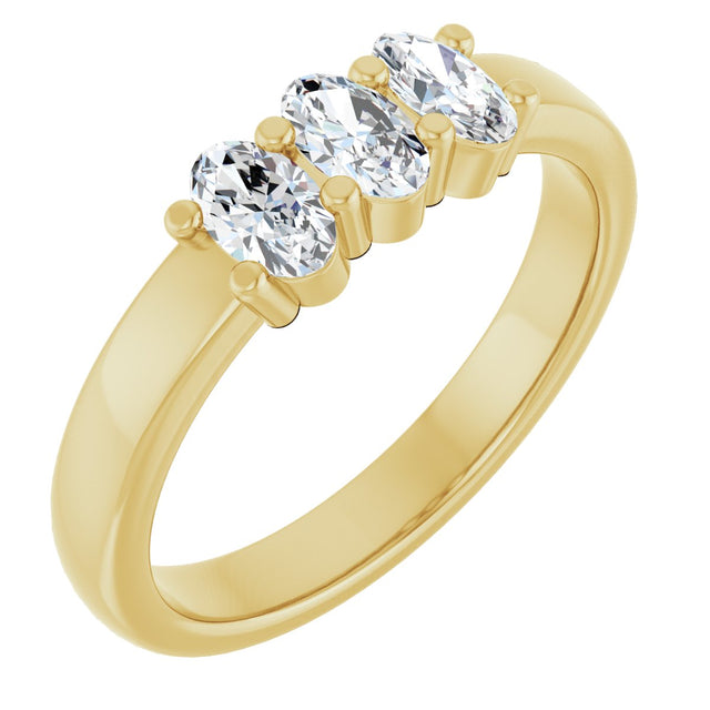 14K Gold Oval Lab-Grown Diamond Three-Stone Anniversary Band – 5x3 mm Stones - Yellow Gold