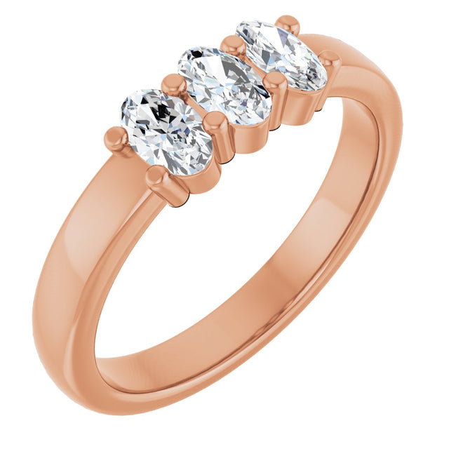 14K Gold Oval Lab-Grown Diamond Three-Stone Anniversary Band – 5x3 mm Stones - Rose Gold