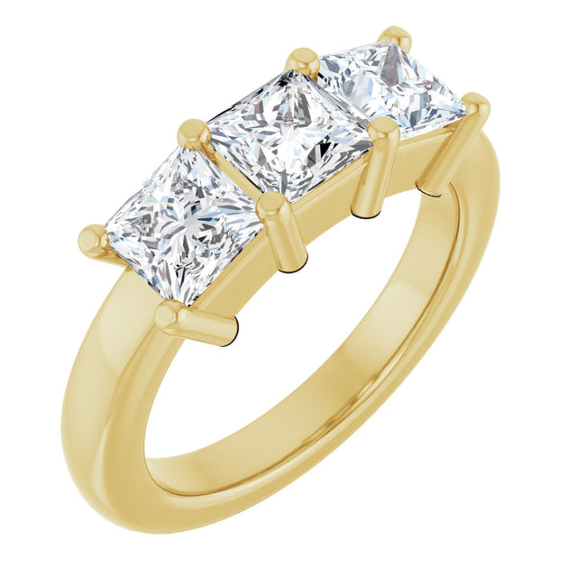 10K Gold Square Natural Diamond Three-Stone Anniversary Band – 9/10–3 1/8 CTW - Yellow Gold