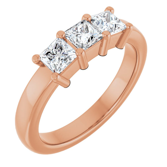 10K Gold Square Natural Diamond Three-Stone Anniversary Band – 9/10–3 1/8 CTW - Rose Gold