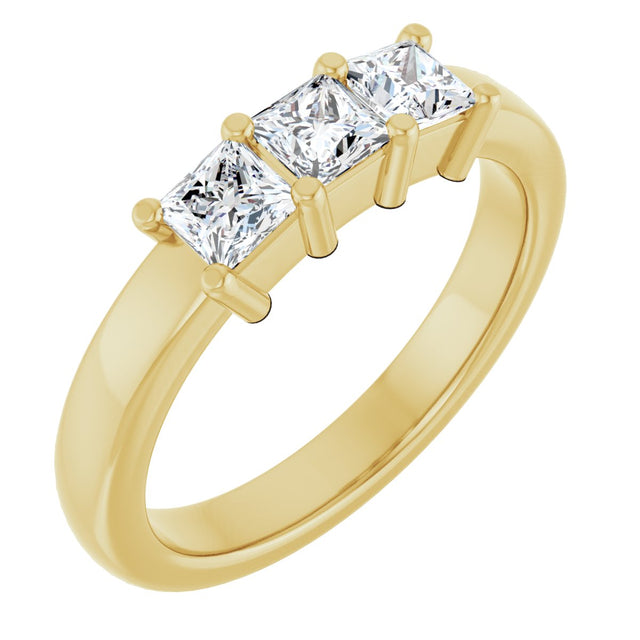 10K Gold Square Lab-Grown Diamond Three-Stone Anniversary Band – 1/5–7/8 CTW - Yellow Gold