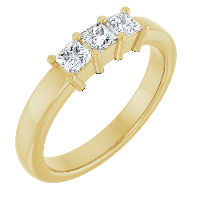 10K Gold Square Natural Diamond Three-Stone Anniversary Band – 1/5–3/4 CTW - Yellow Gold