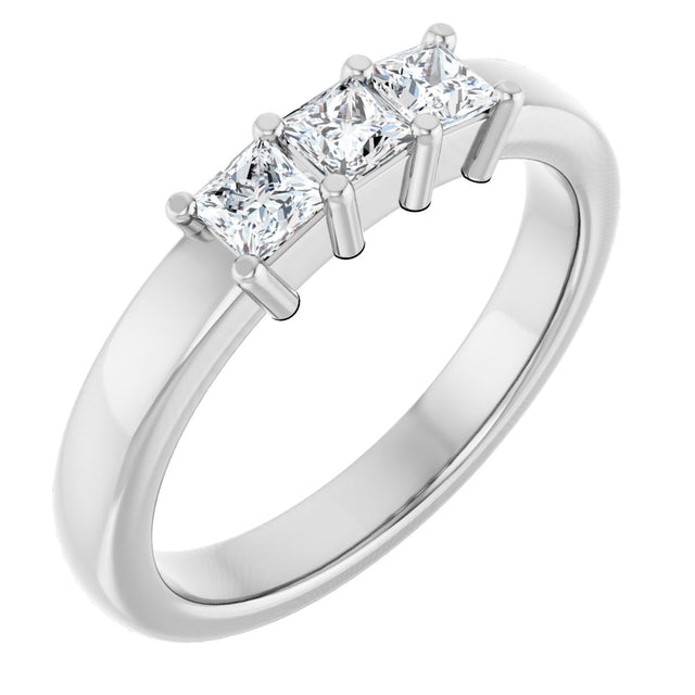 14K Gold Square Natural Diamond Three-Stone Anniversary Band – 1/5–3/4 CTW - White Gold