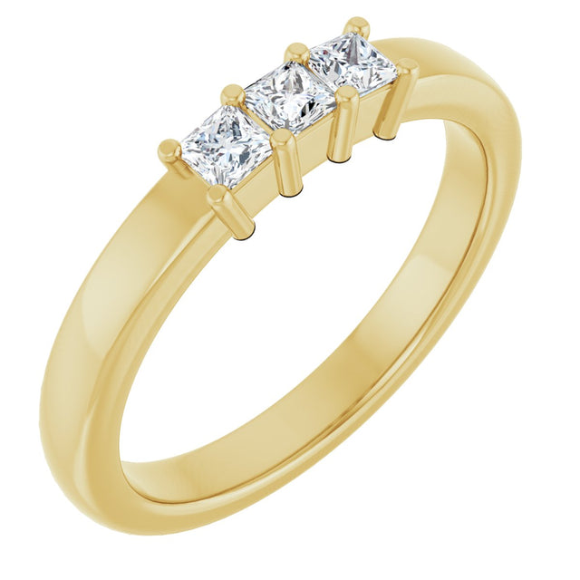 10K Gold Square Natural Diamond Three-Stone Anniversary Band – 1/5–3/4 CTW - Yellow Gold