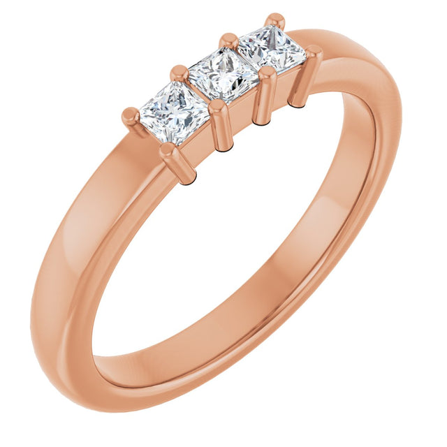 10K Gold Square Natural Diamond Three-Stone Anniversary Band – 1/5–3/4 CTW - Rose Gold