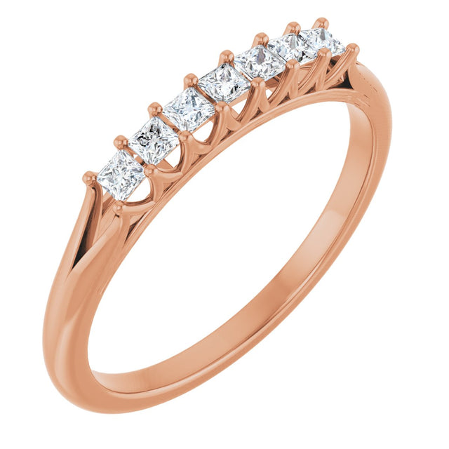 14K Gold Square Natural Diamond Share-Prong Seven-Stone Anniversary Band – 1/6–1 1/8 CTW - Rose Gold