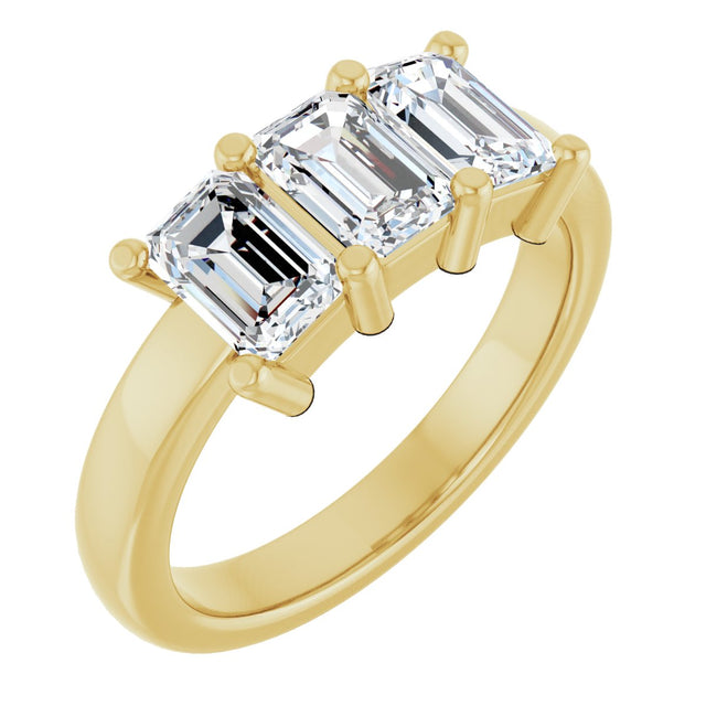 14K Gold Emerald Natural Diamond Three-Stone Anniversary Band – 1–1 3/4 CTW - Yellow Gold