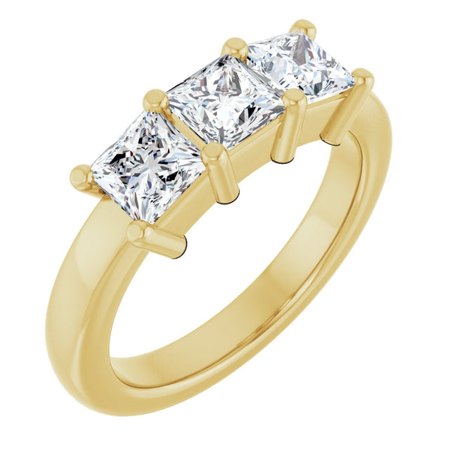 10K Gold Square Natural Diamond Three-Stone Anniversary Band – 9/10–3 1/8 CTW - Yellow Gold
