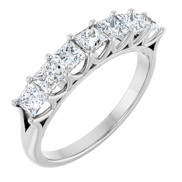 14K Gold Square Natural Diamond Share-Prong Seven-Stone Anniversary Band – 1/6–1 1/8 CTW - White Gold