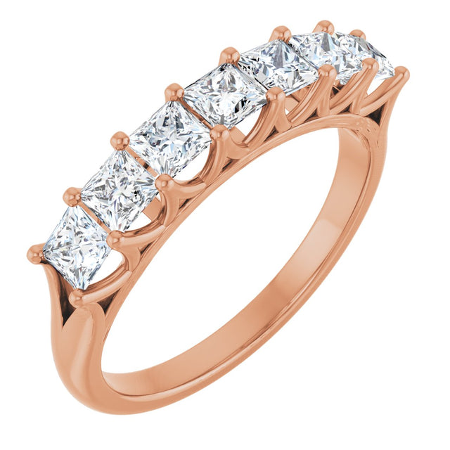 14K Gold Square Natural Diamond Share-Prong Seven-Stone Anniversary Band – 1/6–1 1/8 CTW - Rose Gold