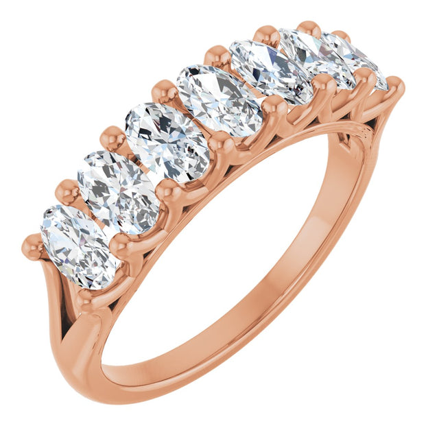 14K Gold Oval Lab-Grown Diamond Share-Prong Seven-Stone Anniversary Band – 5x3 mm Stones - Rose Gold