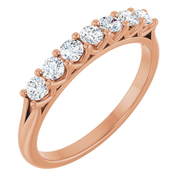 14K Gold Round Natural Diamond Share-Prong Seven-Stone Anniversary Band – 1/10–5/8 CTW - Rose Gold