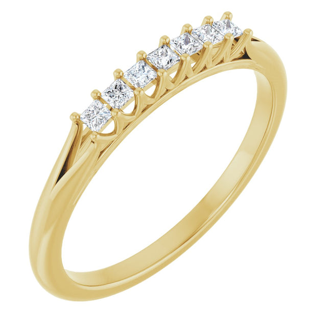 14K Gold Square Natural Diamond Share-Prong Seven-Stone Anniversary Band – 1/6–1 1/8 CTW - Yellow Gold