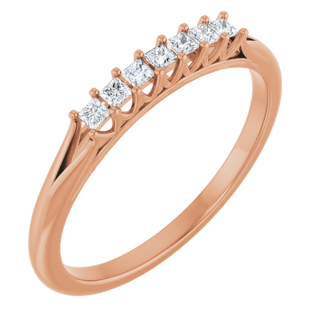 14K Gold Square Natural Diamond Share-Prong Seven-Stone Anniversary Band – 1/6–1 1/8 CTW - Rose Gold