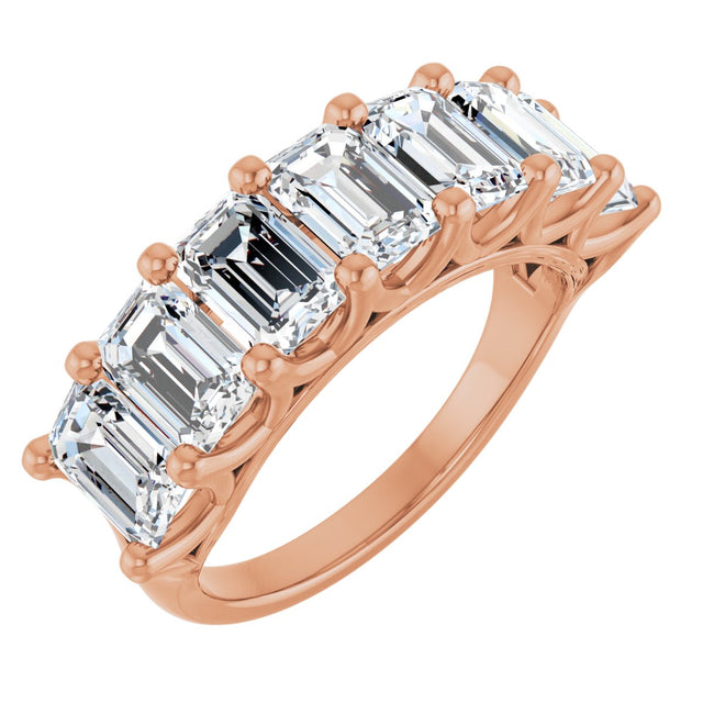 14K Gold Emerald Lab-Grown Diamond Share-Prong Seven-Stone Anniversary Band – 2 1/6–4 1/5 CTW - Rose Gold