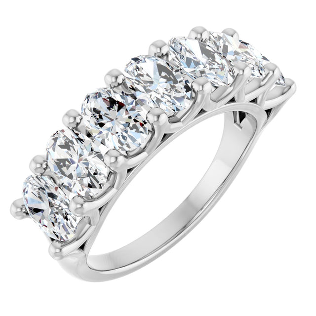 Platinum Oval Lab-Grown Diamond Share-Prong Seven-Stone Anniversary Band – 6x4 mm Stones