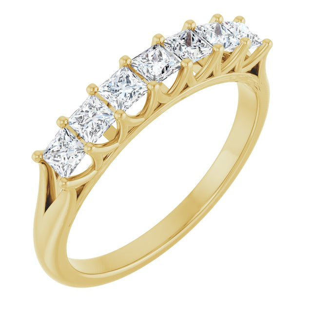 14K Gold Square Natural Diamond Share-Prong Seven-Stone Anniversary Band – 1/6–1 1/8 CTW - Yellow Gold