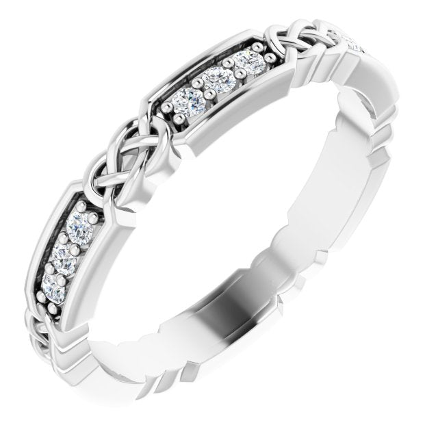 14K Gold Round Natural Diamond Celtic-Inspired Eternity Band – 1.5 mm Stones - White Gold