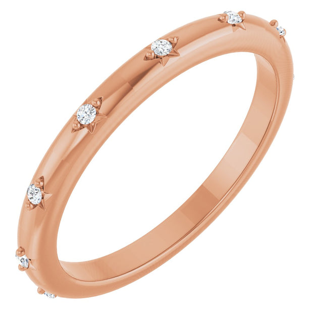 14K Gold Round Natural Diamond Celestial Eternity Band – 1.1 mm Stones - Rose Gold