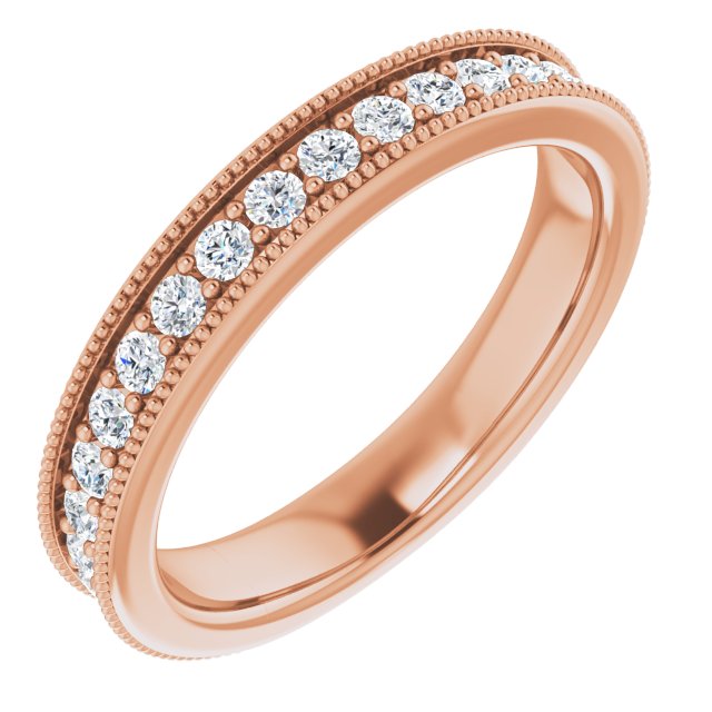 14K Gold Round Natural Diamond Milgrain Edge Anniversary Band – 1/2–1 5/8 CTW - Rose Gold
