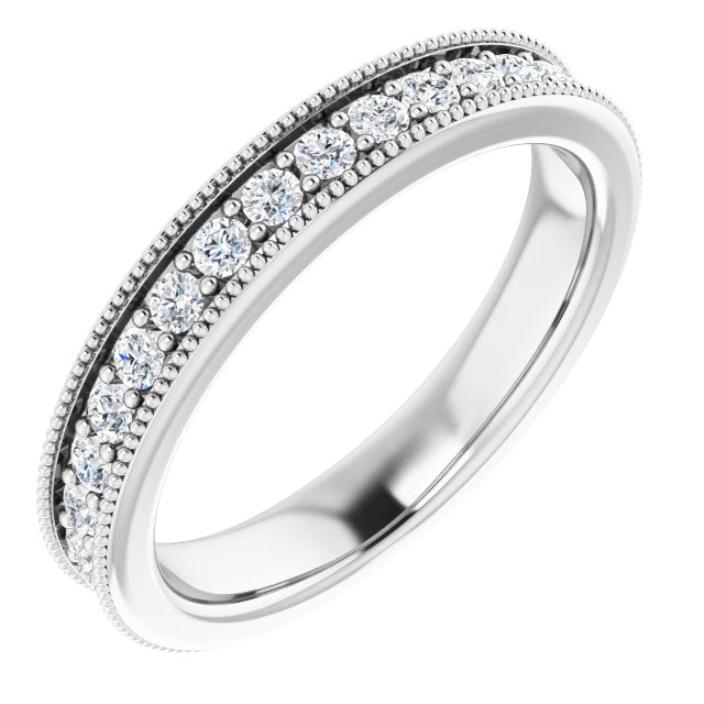 14K Gold Round Natural Diamond Milgrain Edge Anniversary Band – 1/2–1 5/8 CTW - White Gold