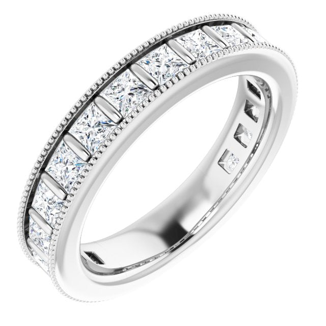 14K Gold Square Natural Diamond Milgrain Edge Anniversary Band – 1–2 3/8 CTW - White Gold
