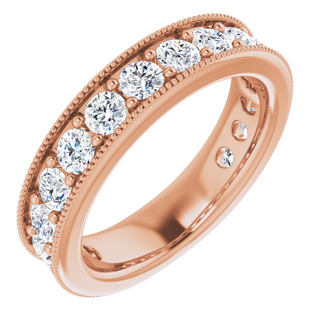 14K Gold Round Natural Diamond Milgrain Edge Anniversary Band – 1/2–1 5/8 CTW - Rose Gold