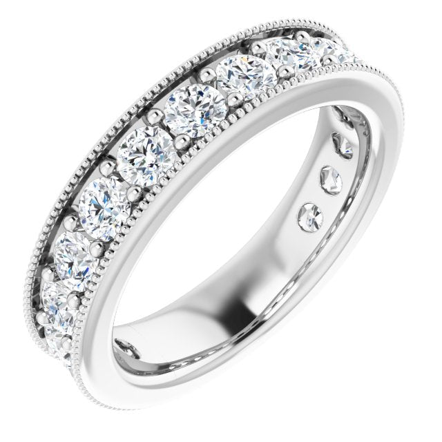 Platinum Round Natural Diamond Milgrain Edge Anniversary Band – 1/2–1 5/8 CTW