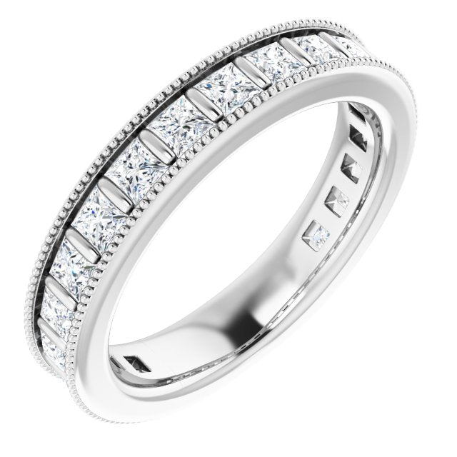 Platinum Square Natural Diamond Milgrain Edge Anniversary Band – 1–2 3/8 CTW