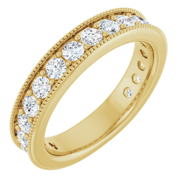 14K Gold Round Natural Diamond Milgrain Edge Anniversary Band – 1/2–1 5/8 CTW - Yellow Gold