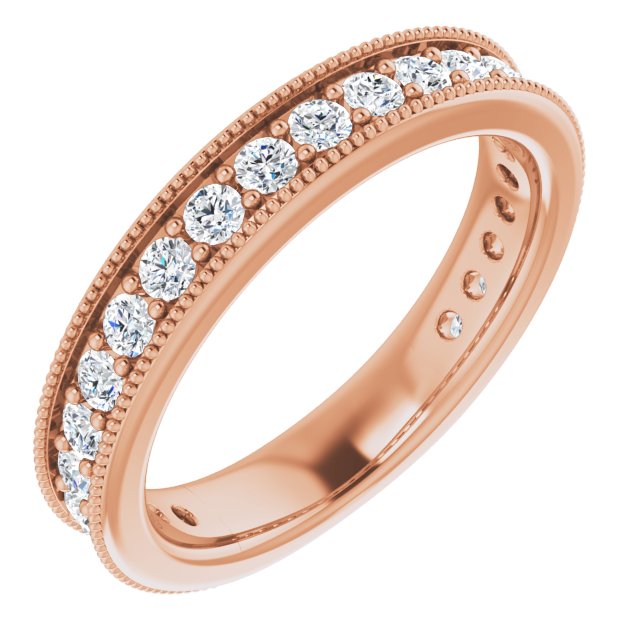14K Gold Round Natural Diamond Milgrain Edge Anniversary Band – 1/2–1 5/8 CTW - Rose Gold