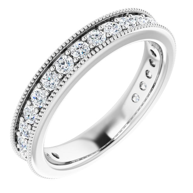 Platinum Round Natural Diamond Milgrain Edge Anniversary Band – 1/2–1 5/8 CTW