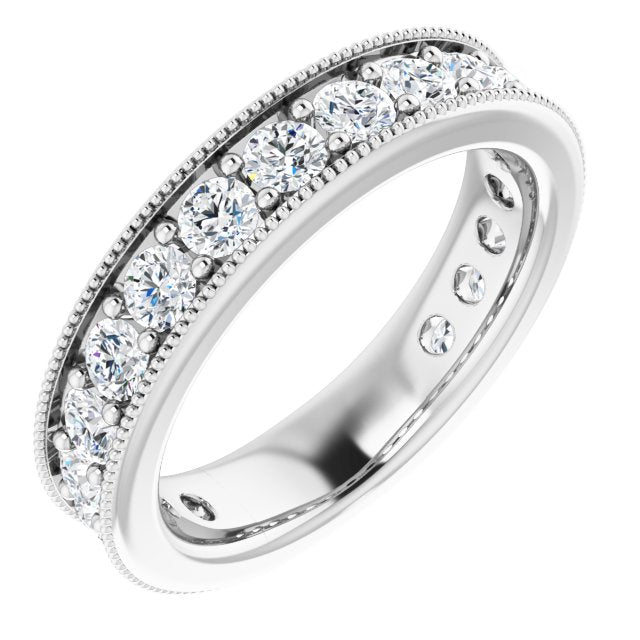 14K Gold Round Natural Diamond Milgrain Edge Anniversary Band – 1/2–1 5/8 CTW - White Gold