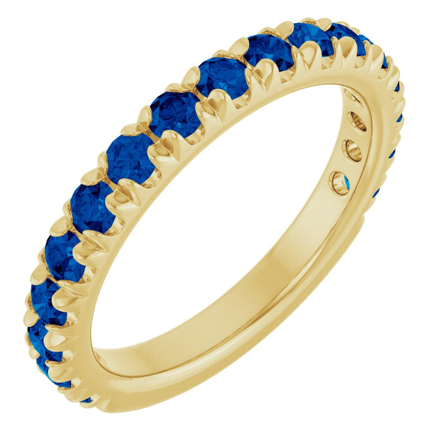 14K Gold Round Natural Blue Sapphire French-Set Anniversary Band - Yellow Gold