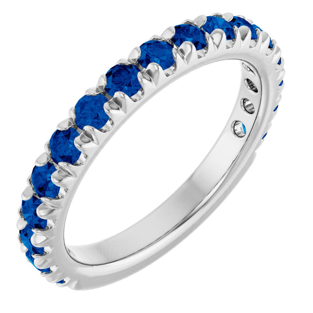 14K Gold Round Lab-Grown Blue Sapphire French-Set Anniversary Band - White Gold