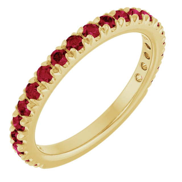 14K Gold Round Natural Ruby French-Set Anniversary Band - Yellow Gold