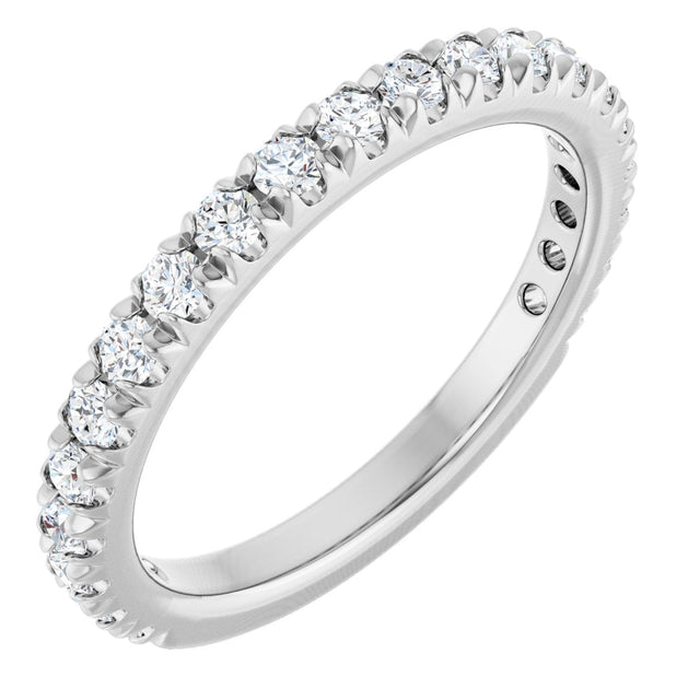 14K Gold Round Natural Diamond French-Set Anniversary Band – 2 mm Stones - White Gold
