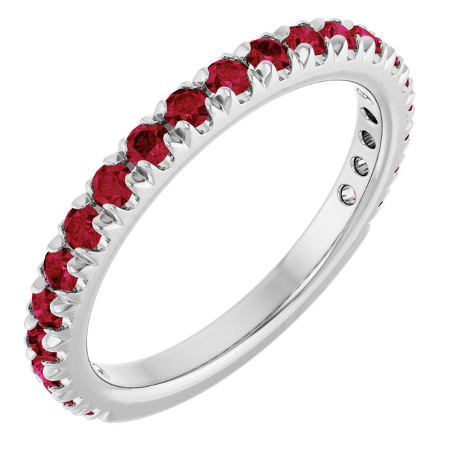 14K Gold Round Lab-Grown Ruby French-Set Anniversary Band - White Gold