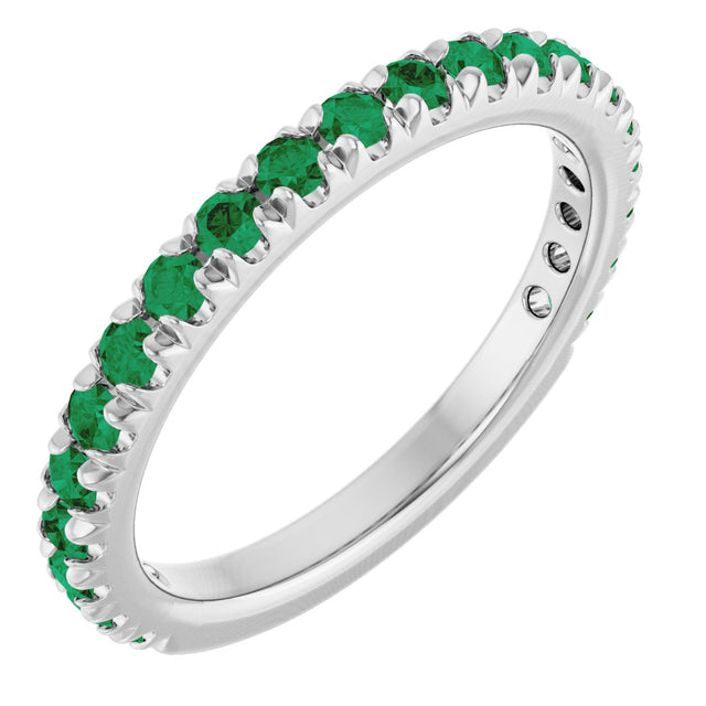Platinum Round Lab-Grown Emerald French-Set Anniversary Band
