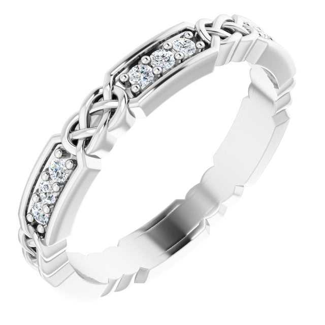 14K Gold Round Natural Diamond Celtic-Inspired Eternity Band – 1.5 mm Stones - White Gold