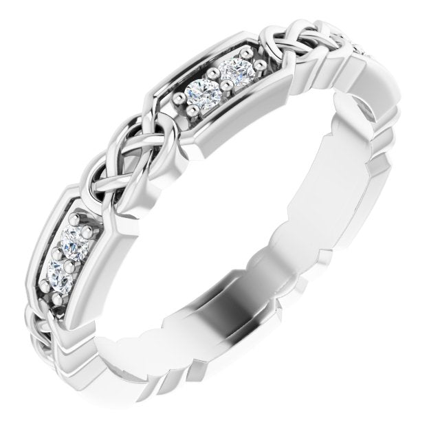 14K Gold Round Natural Diamond Celtic-Inspired Eternity Band – 1.5 mm Stones - White Gold