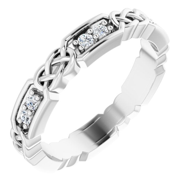 14K Gold Round Natural Diamond Celtic-Inspired Eternity Band – 1.5 mm Stones - White Gold
