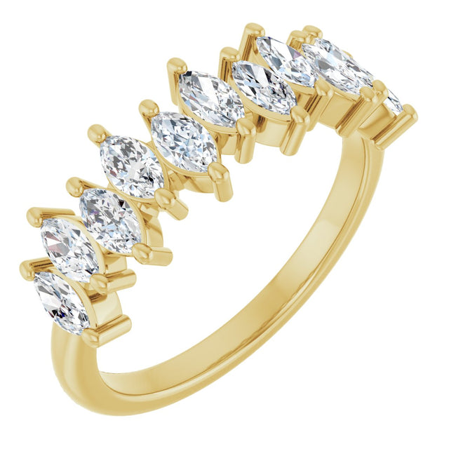 14K Gold Marquise Natural Diamond Scattered Anniversary Band – 3/4–1 3/8 CTW - Yellow Gold