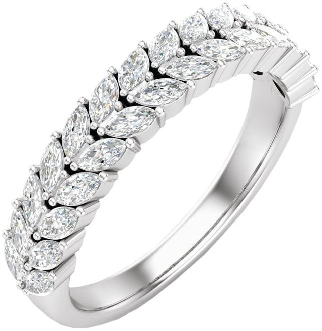 14K Gold Marquise Natural Diamond Double Row Anniversary Band – 7/8 CTW - White Gold