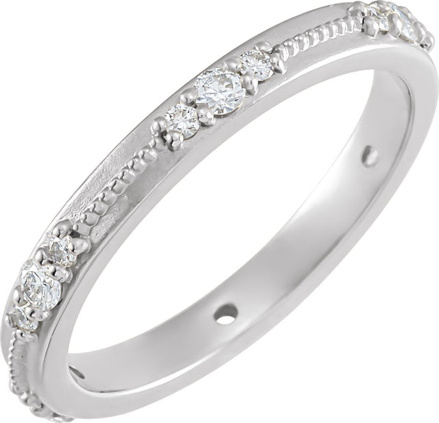 14K Gold Round Natural Diamond Milgrain Eternity Band with Bead Blast Finish – 2 mm Stones - White Gold