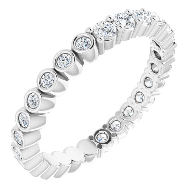 14K Gold Round Natural Diamond Reversible Eternity Band – 2 mm Stones - White Gold